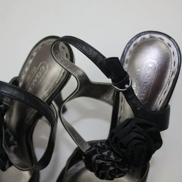 Coach Addysen Black Satin Rosette High Heels Peep Toe Womens Shoes Size 8 8B - Picture 5 of 7